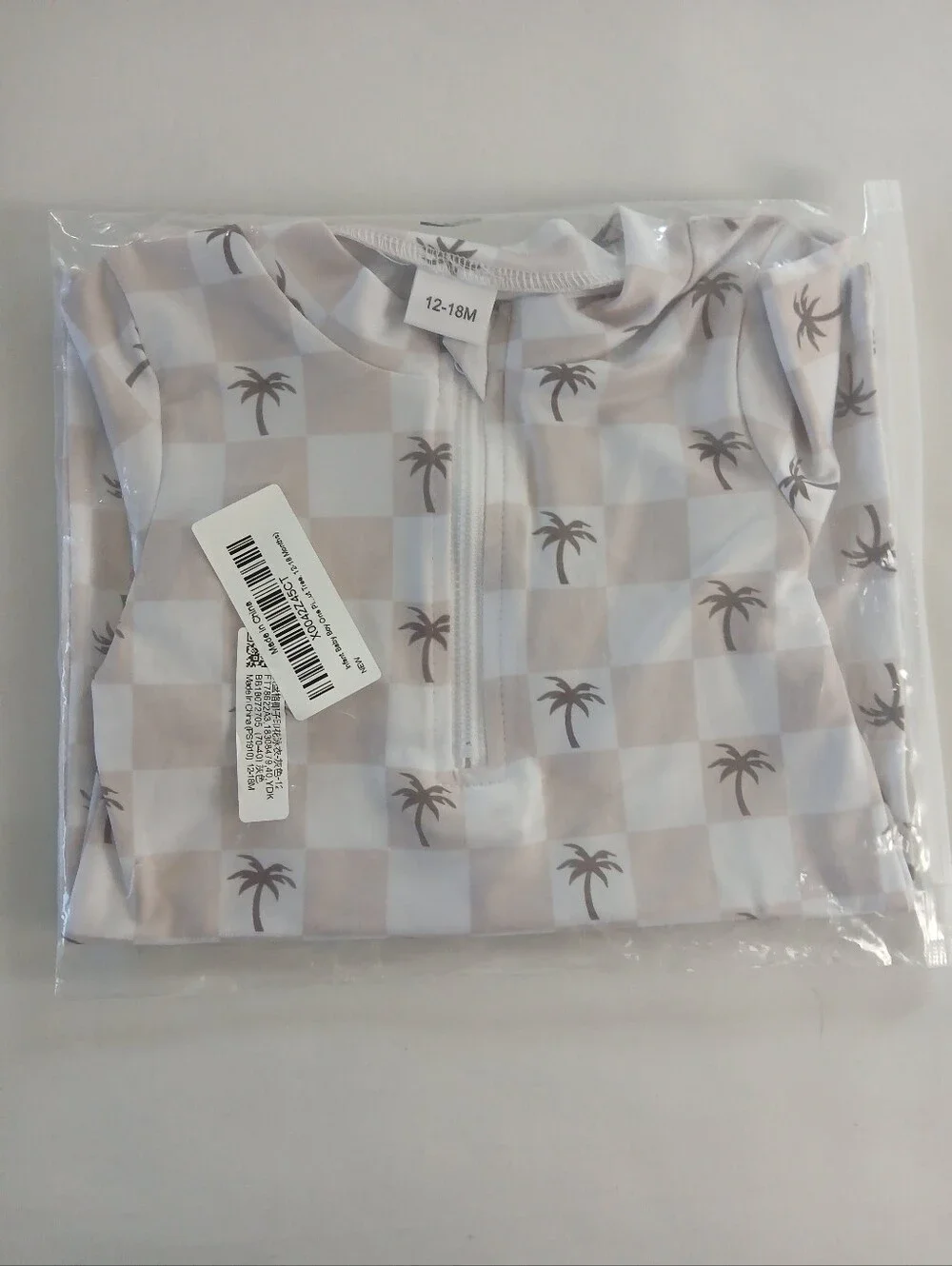 New Infant Baby Palm Tree Checkered Swimsuit Rash Guard Swimwear 12-18 Months